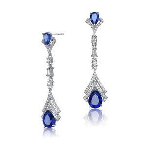 Genevive Drop Earrings Women Blue Pear Cubic Zirconia Sterling Silver